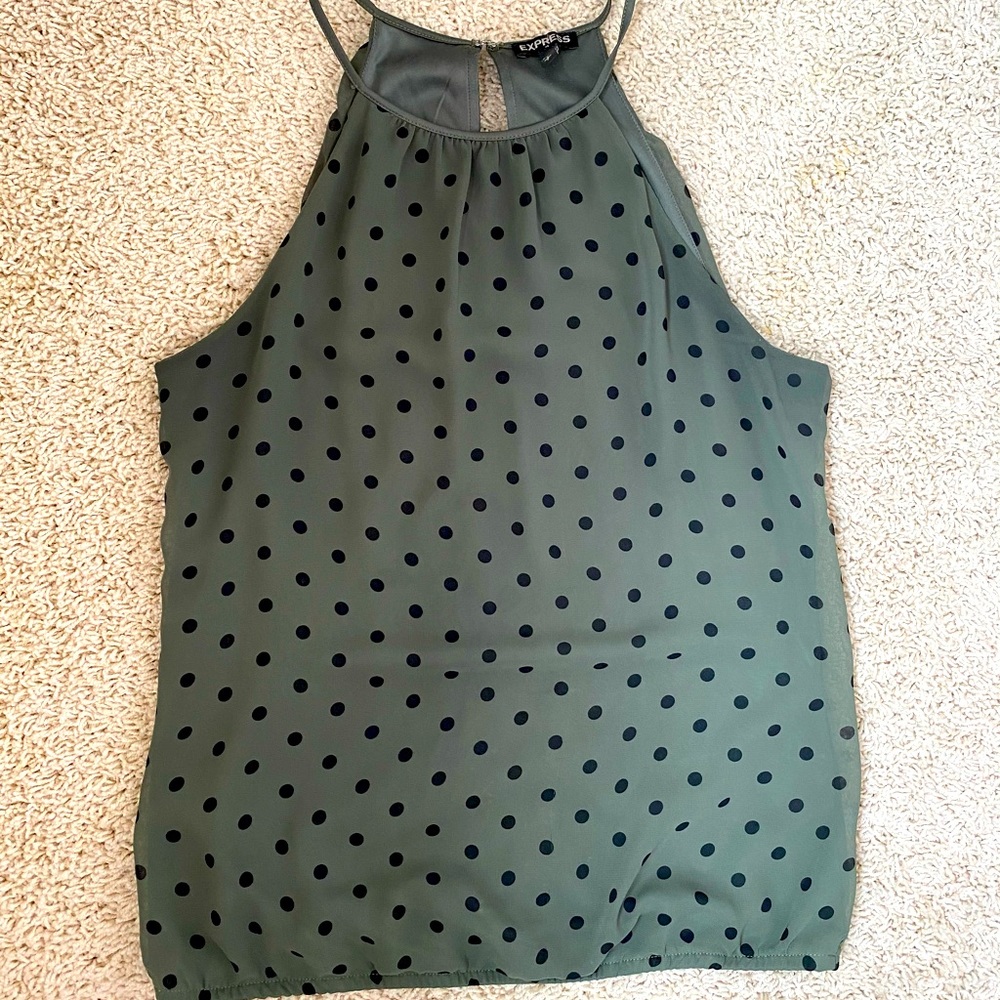 Express Green and Black Polka Dot Top